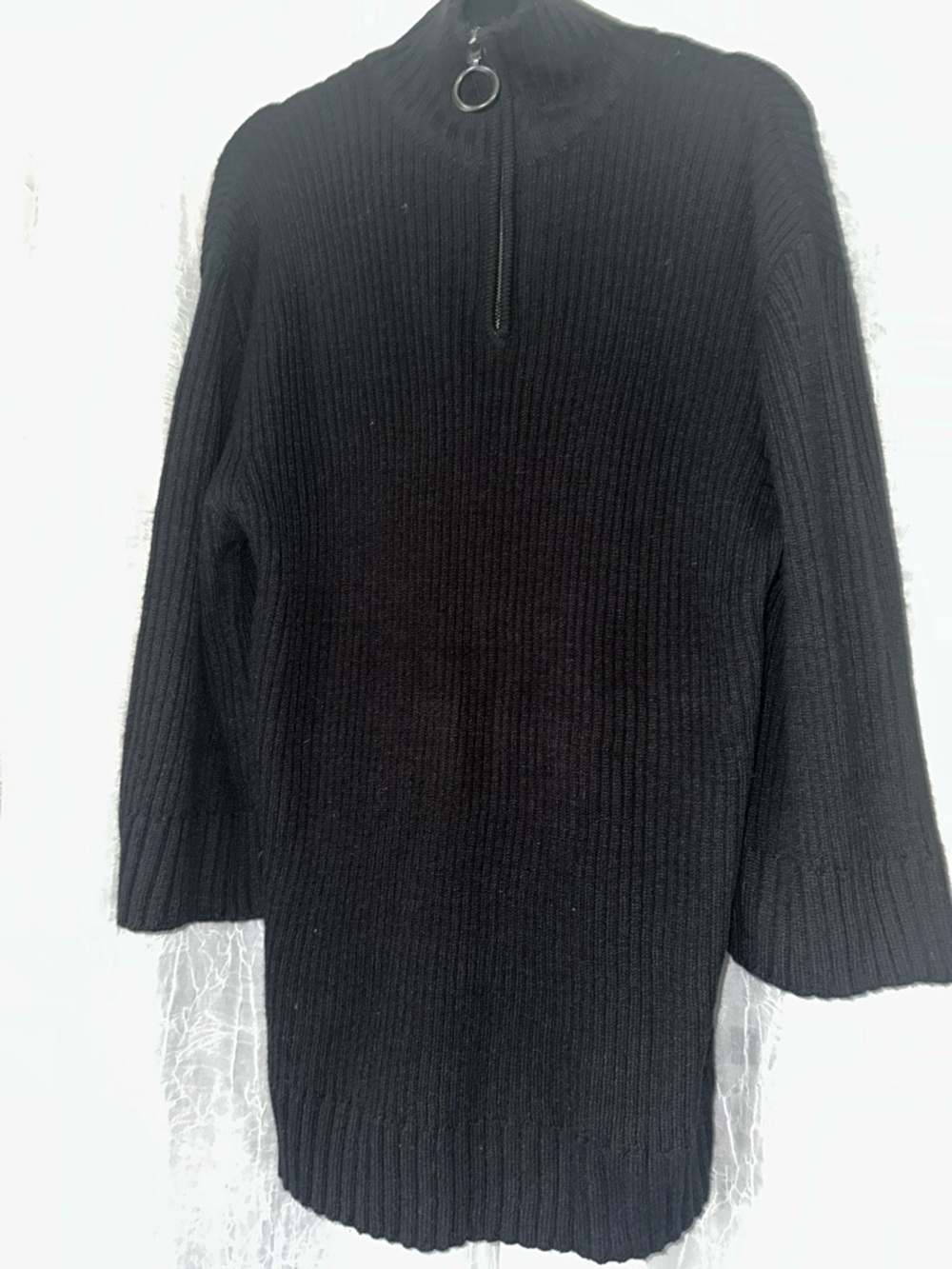 Divided Black Ribbed Mini Dress with zipper mock turtleneck